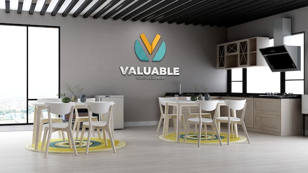 Company logo mockup in the business office kitchen wall interior design