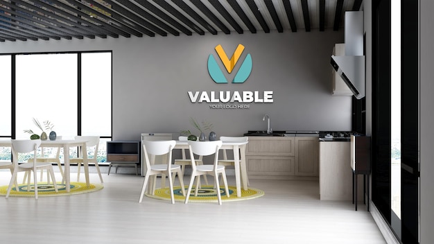 Company logo mockup in the business office kitchen wall interior design