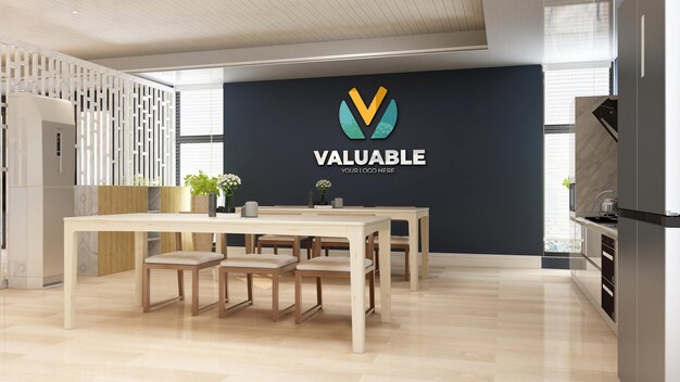 Company logo mockup in the business office kitchen wall interior design