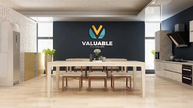 Company logo mockup in the business office kitchen wall interior design