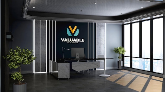 Company logo mockup in the business office manager wall with luxury design interior