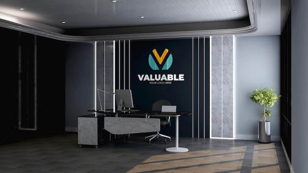 Company logo mockup in the business office manager wall with luxury design interior