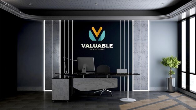 Company logo mockup in the business office manager wall with luxury design interior