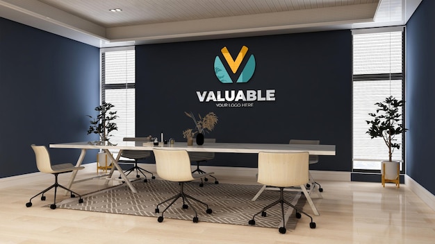 Company logo mockup in the business office meeting room 3d interior design