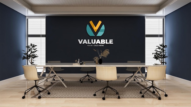 Company logo mockup in the business office meeting room 3d interior design