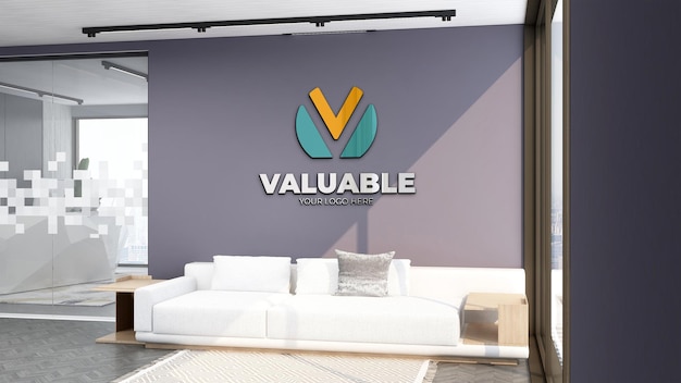 Company logo mockup in the modern office lobby waiting room with sofa