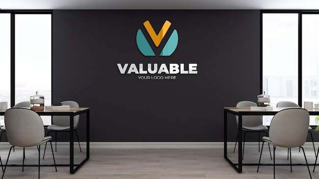 Company logo mockup in the office kitchen wall