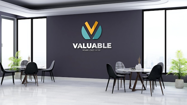 Company logo mockup in the office kitchen wall