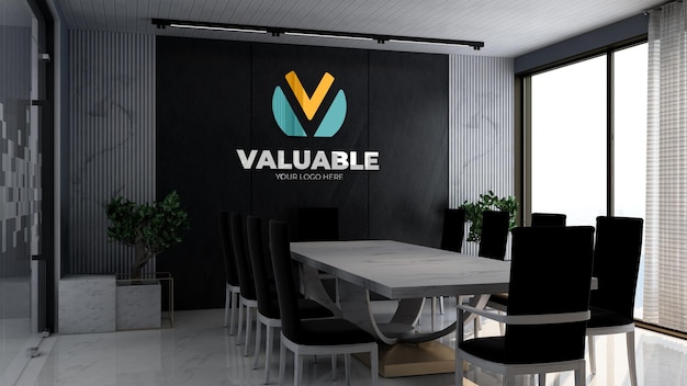 Company logo mockup template in the modern office meeting room