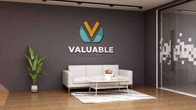 Company logo mockup in the wooden office lobby waiting room Premium Psd