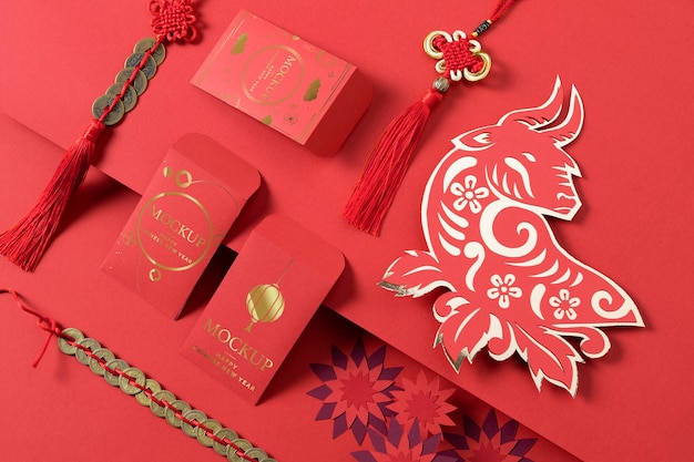 Composition of chinese new year isometric mock-up elements