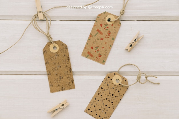 Composition of Wedding Label PSD Templates with Clothespins – Free PSD Download