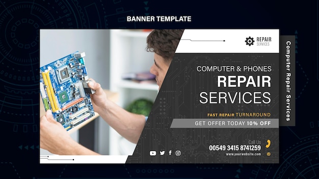 Free PSD computer and phones repair services banner