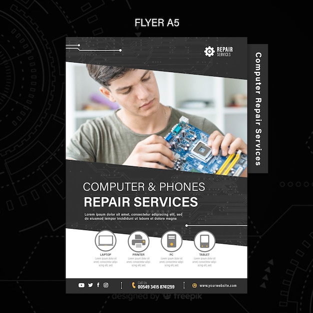 Free PSD computer and phones repair services flyer