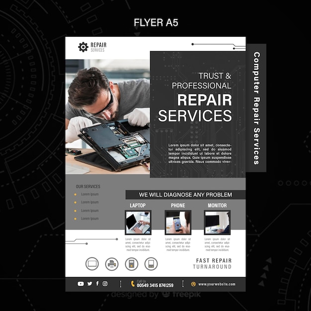 Free PSD computer and phones repair services flyer