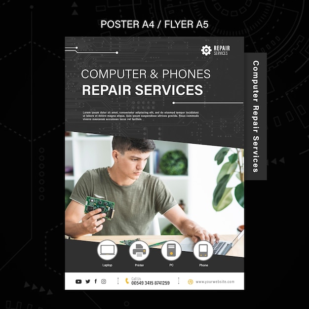 Free PSD computer and phones repair services flyer