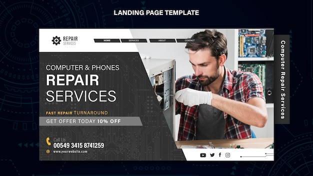 Free PSD computer and phones repair services landing page