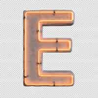 Free PSD concrete neon light alphabet e on transparent background