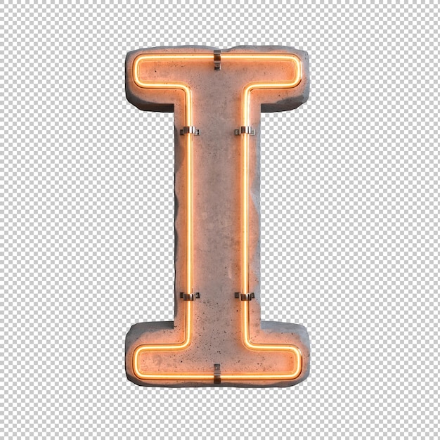 Concrete neon light alphabet I on transparent background