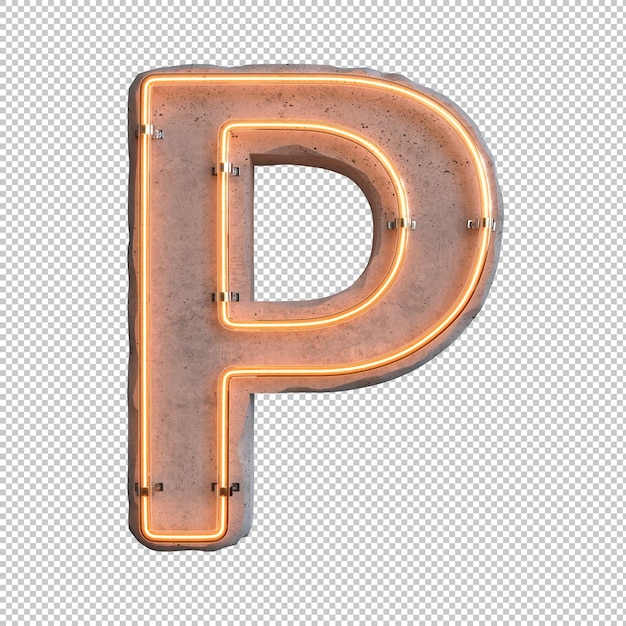Concrete Neon Light Alphabet P on Transparent Background