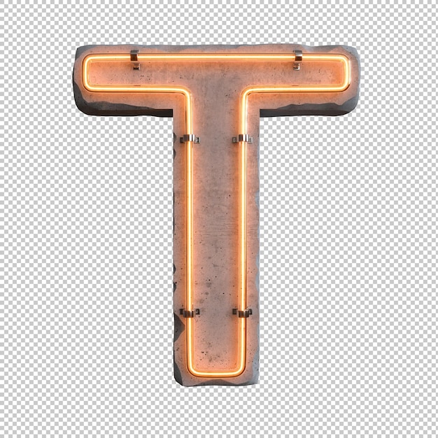 無料PSD 透明な背景にコンクリート ネオン ライト アルファベット t