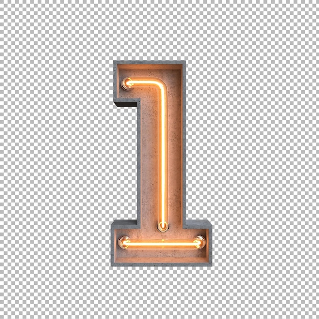 PSD gratuito alfabeto di luce al neon in cemento su sfondo trasparente