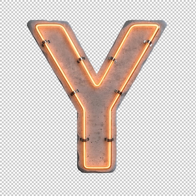 Concrete neon light alphabet y on transparent background