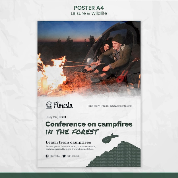 Free PSD conference on campfires poster template