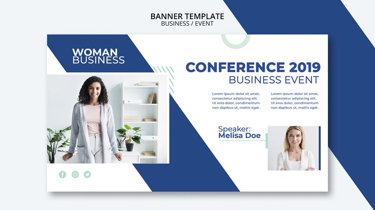 Free PSD conference template with business woman concept