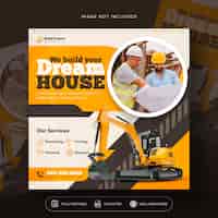 Free PSD construction and house services social media post and web banner design template