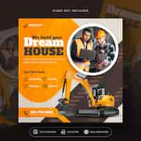 Free PSD construction and house services social media post and web banner design template