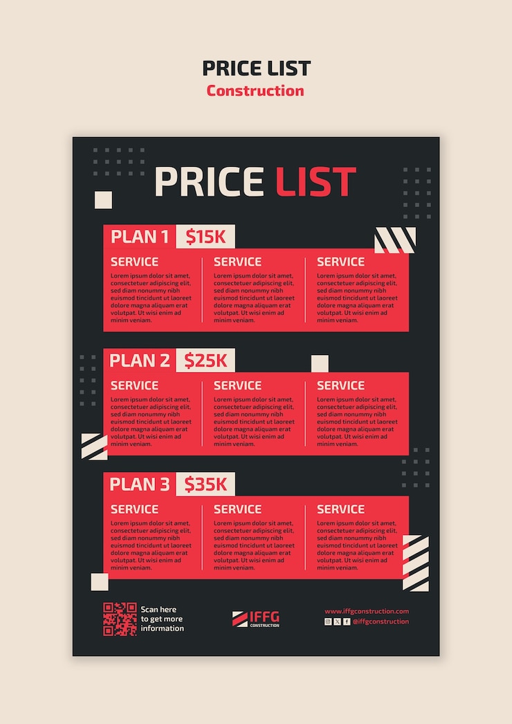 Free PSD construction price list template design