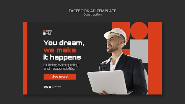 PSD gratuito modello di facebook del progetto di costruzione