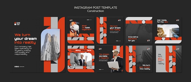 Free PSD construction project instagram post set