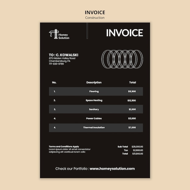 Free PSD construction project invoice template