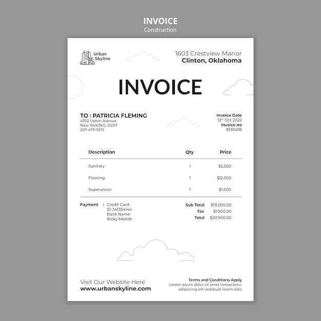 Free PSD construction project invoice template