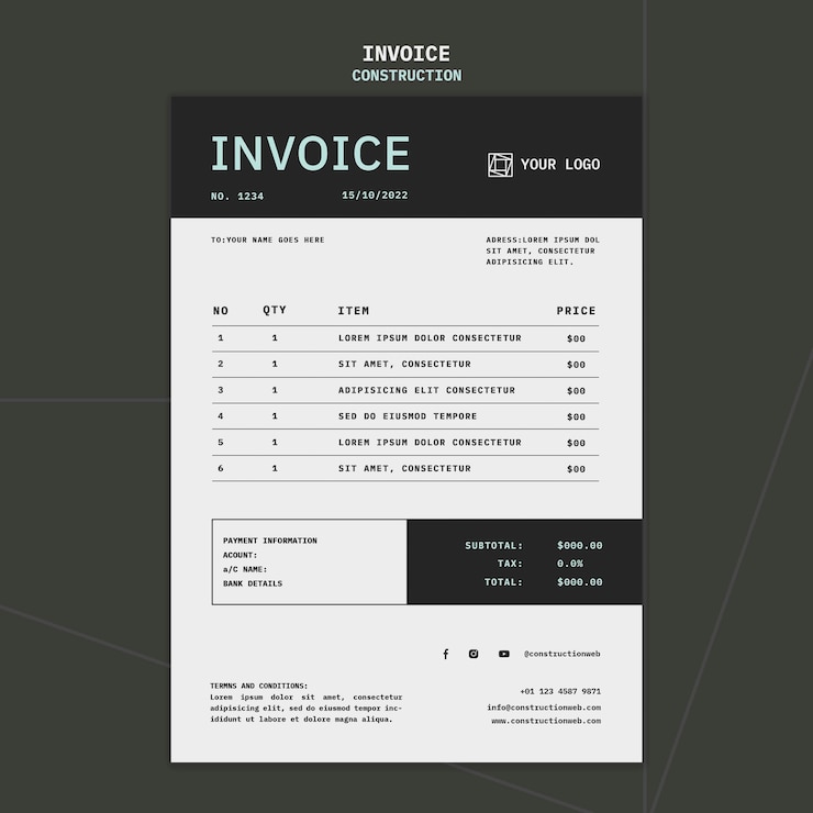 Free PSD construction project invoice template