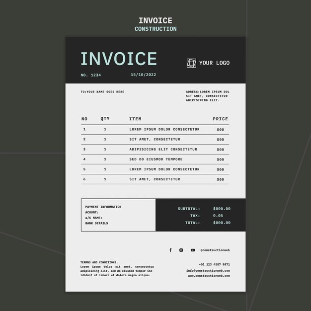 Construction project invoice template