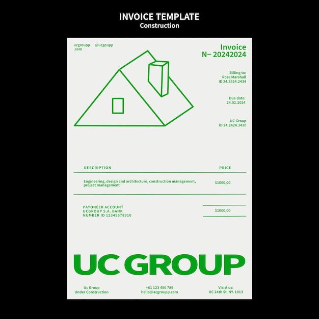 Modello di fattura per il progetto di costruzione