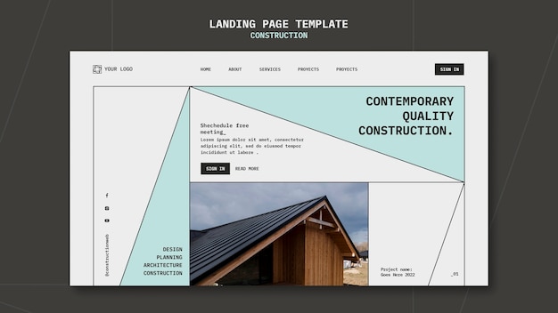 Construction project landing page template – Free download