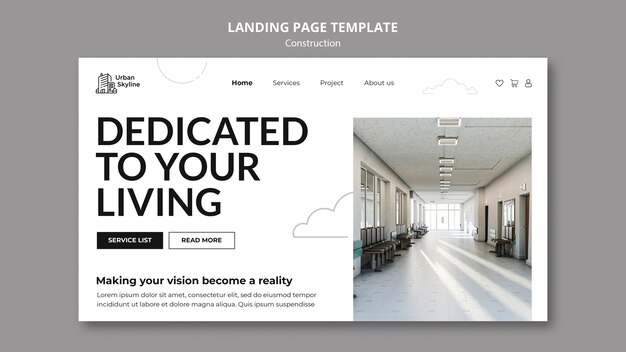 Free PSD construction project landing page