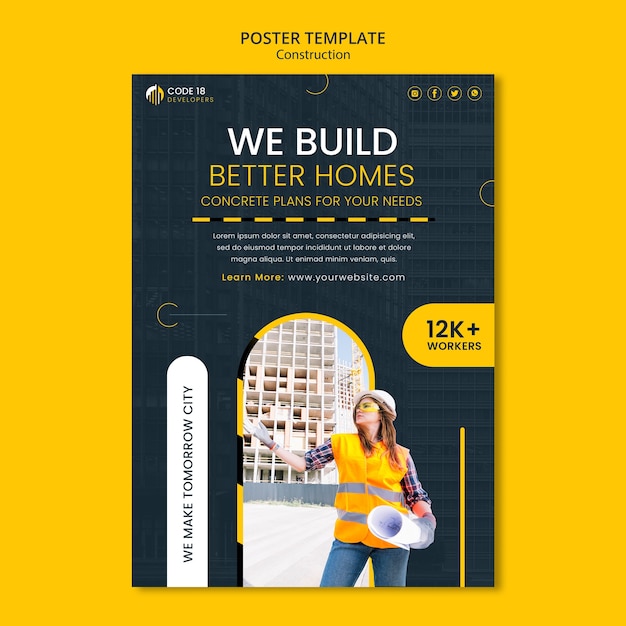 Construction project poster template free PSD download