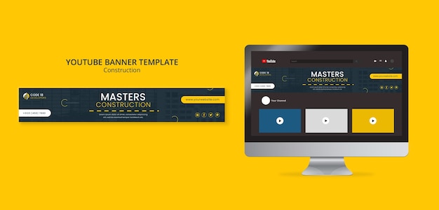 PSD gratuito banner di youtube del progetto di costruzione