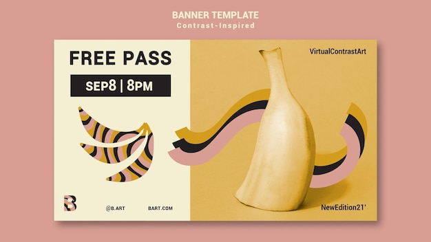 Бесплатный PSD Контрастный дизайн баннера арт-выставки
