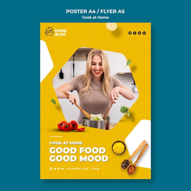 PSD gratuito poster di cook at home