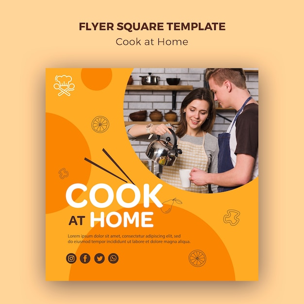 Free PSD cook at home template square flyer