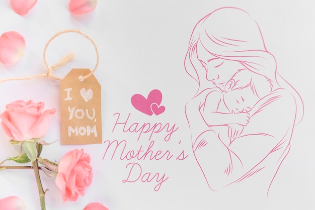 Copyspace  mockup with flat lay mothers day composition