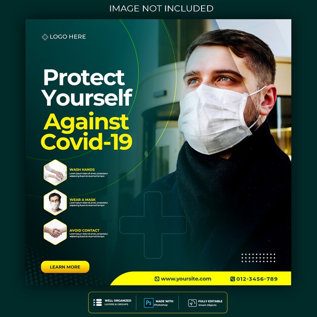 Corona virus warning social media square post  flyer template