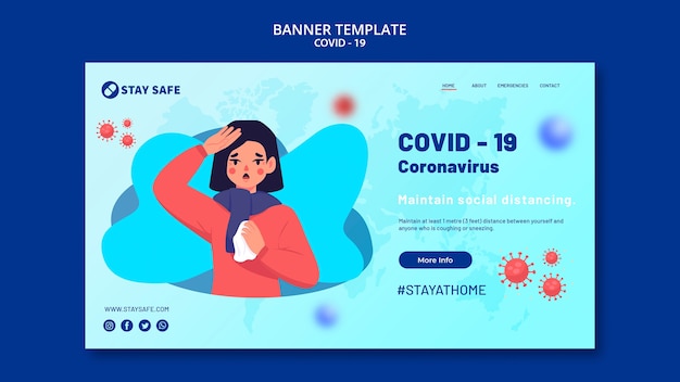 Free PSD coronavirus banner template with illustration