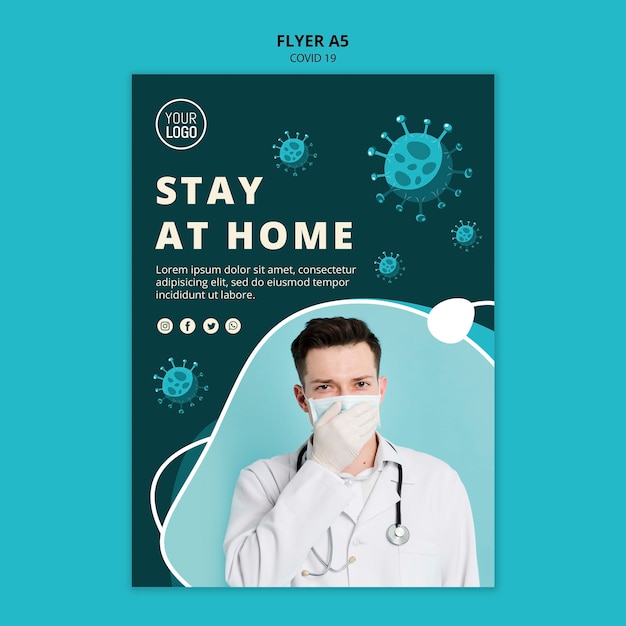 Coronavirus flyer template with photo